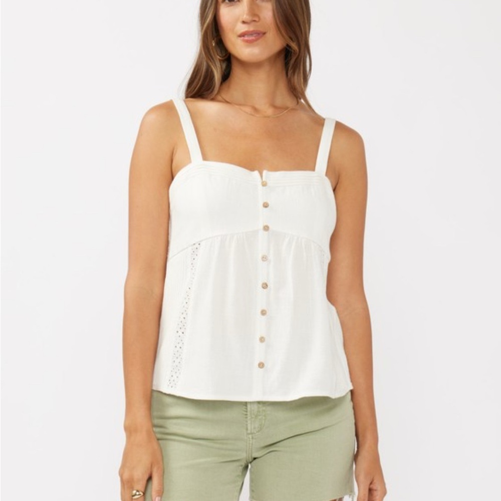Love Stitch Cream Button-Up Tank Top